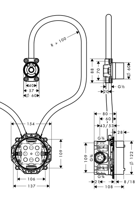 Piiloasennushanan Runko - osa Hansgrohe Axor Elektroninen 16180180 - KarelianStore
