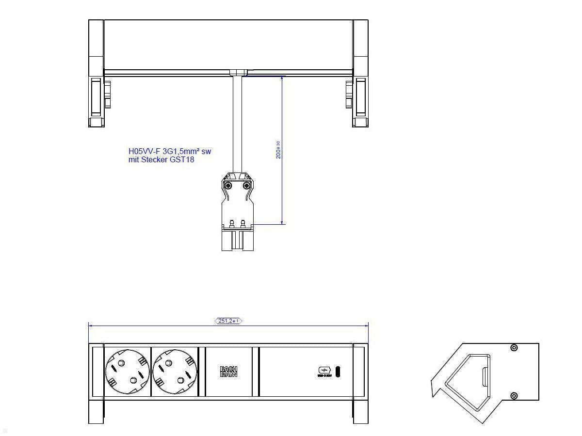 Pistorasia Bachmann 2 - osainen + USB 60W - KarelianStore