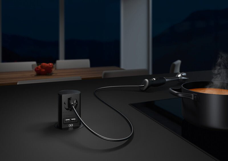 Pistorasia Bachmann Elevator Pop - up 1 - osainen + 2xUSB 3.1A Mattamusta - KarelianStore