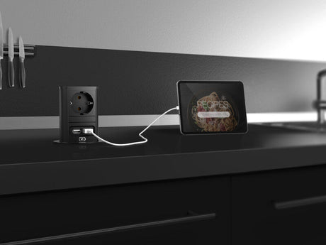 Pistorasia Bachmann Elevator Pop - up 1 - osainen + 2xUSB 3.1A Mattamusta - KarelianStore