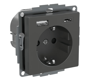 Pistorasia Schneider Electric Exxact 2xUSB A+C 3A Antrasiitti - KarelianStore