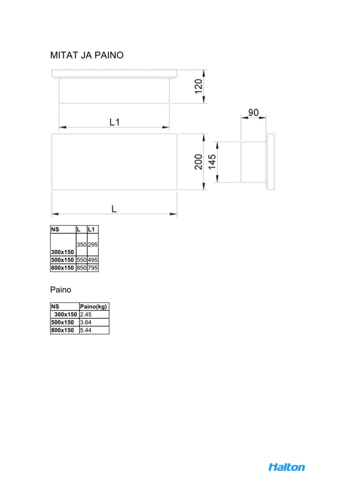 Poistoilmalaite Halton EVA 500x150 Valkoinen - KarelianStore