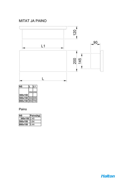Poistoilmalaite Halton EVA 800x150 Valkoinen - KarelianStore