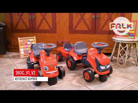 Ride-on traktori peräkärryllä, haravalla ja lapiolla baby Kubota FALK