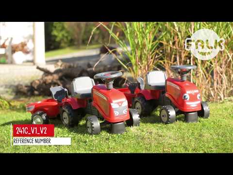 Ride-on traktori peräkärryllä, haravalla ja lapiolla baby Massey Ferguson FALK