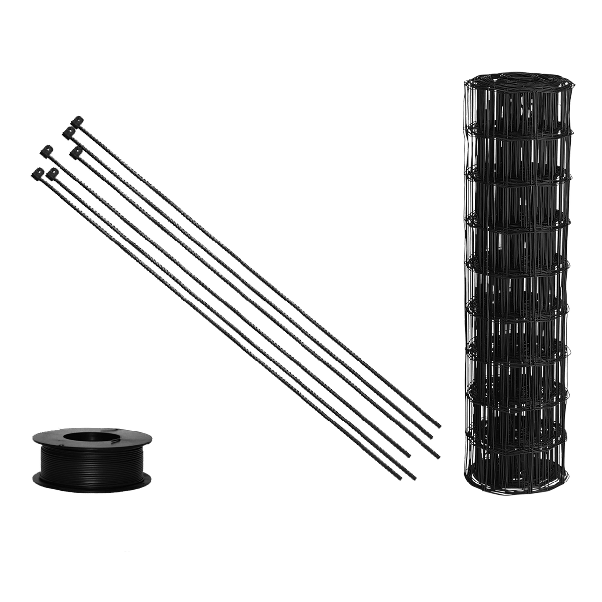 Puutarha - aita, paketti: 90 cm, 10 x 10 - 50 metriä, harjaterästolpilla, musta - KarelianStore