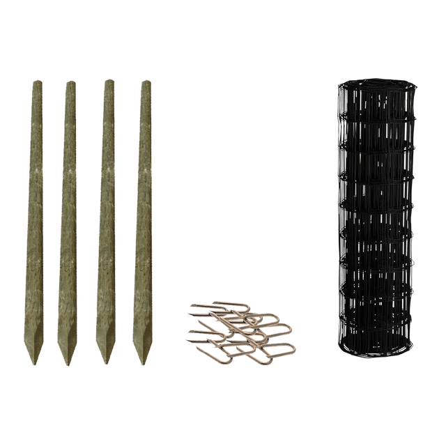 Puutarha - aita, paketti: 90 cm, 5 x 10 - 25 metriä, puutolpilla, musta - KarelianStore