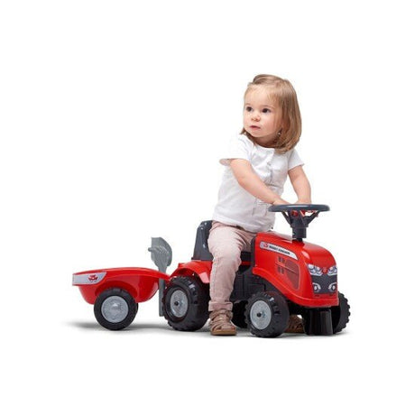 Ride - on traktori peräkärryllä, haravalla ja lapiolla baby Massey Ferguson FALK - KarelianStore