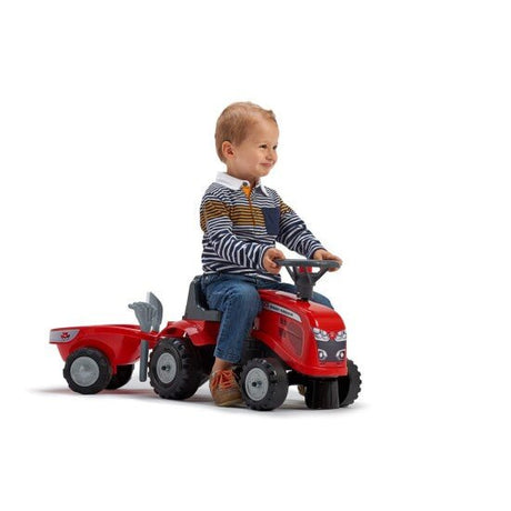 Ride - on traktori peräkärryllä, haravalla ja lapiolla baby Massey Ferguson FALK - KarelianStore