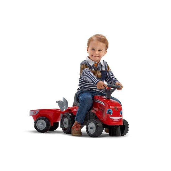 Ride - on traktori peräkärryllä, haravalla ja lapiolla baby Massey Ferguson FALK - KarelianStore