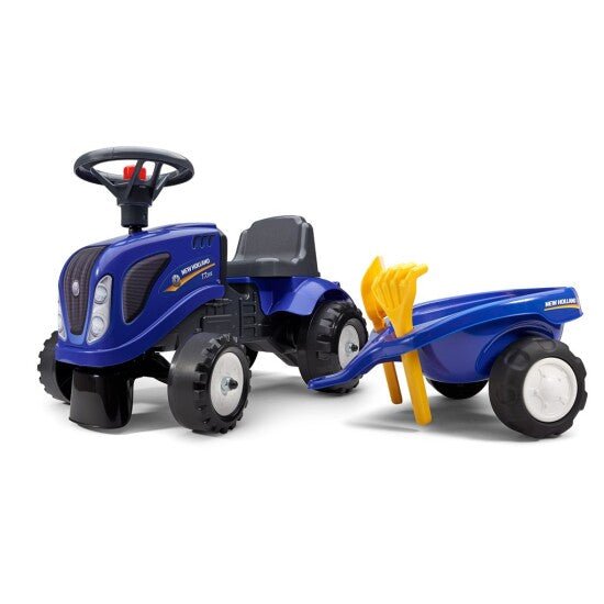 Ride - on traktori peräkärryllä, haravalla ja lapiolla baby New Holland FALK - KarelianStore