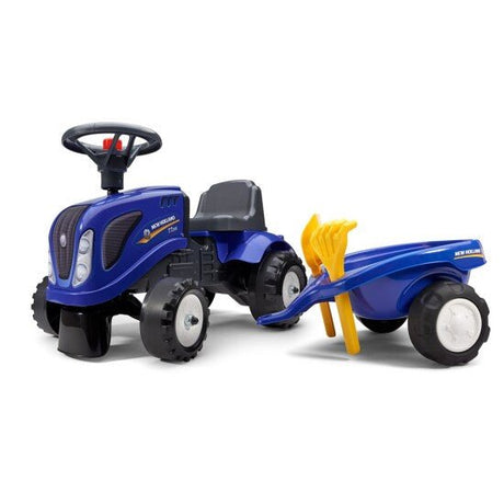 Ride - on traktori peräkärryllä, haravalla ja lapiolla baby New Holland FALK - KarelianStore