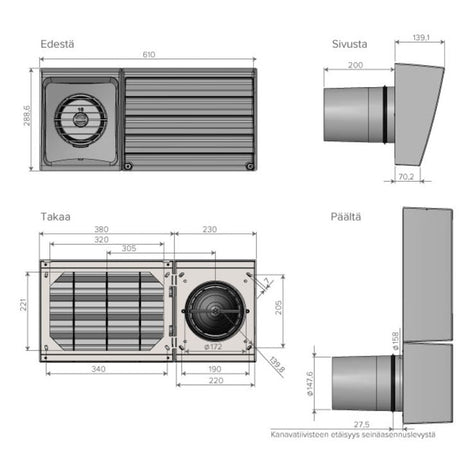 Seinäpuhalluslaatikko Vallox Vario Out/In R/L Harmaa - KarelianStore