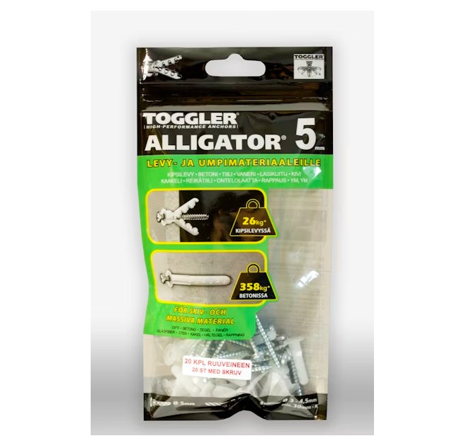 Seinätulppa Toggler Alligator 5 mm AF5-20 Ruuveilla 20 kpl - KarelianStore