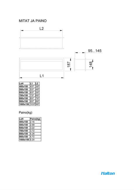 Siirtoilmalaite Halton TVB 400x150 Valkoinen - KarelianStore