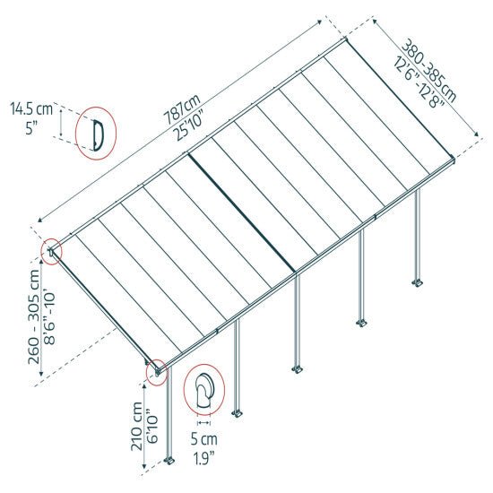 Terassikatos Feria 4x7,87 m, antrasiitti Palram - Canopia - KarelianStore