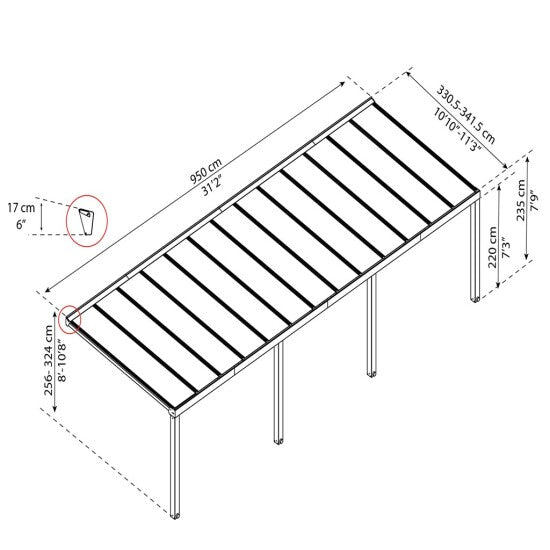 Terassikatos Palram - Canopia Stockholm 3,4 x 9,5m, antrasiitti - KarelianStore