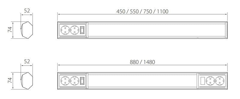 Työpistevalaisin Onnline Onnpoint 8W 550mm 2os pistorasialla - KarelianStore