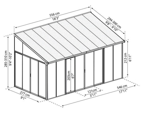 Viherhuone SanRemo 3 x 5,46 m, valkoinen Palram - Canopia - KarelianStore
