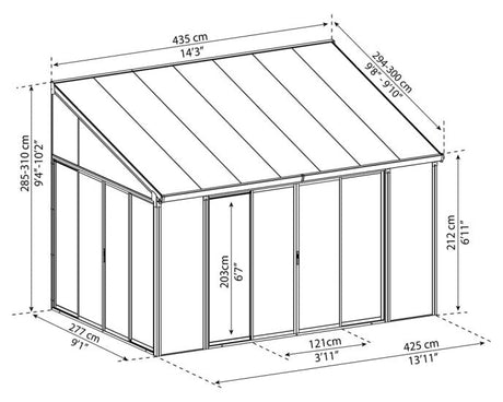 Viherhuone SanRemo 3x4,25, harmaa Palram - Canopia - KarelianStore