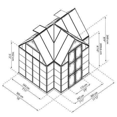 Viherhuone VICTORY 11,04 m2, harmaa Palram - Canopia - KarelianStore