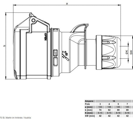 Voimajatkopistorasia Onnline ONNJPR 16A 5 - napainen 6H400V IP44 - KarelianStore