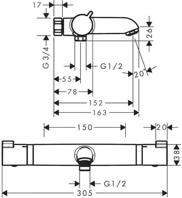 Amme- ja suihkuhana Hansgrohe 13186000 Ecostat Comf Nordic - KarelianStore