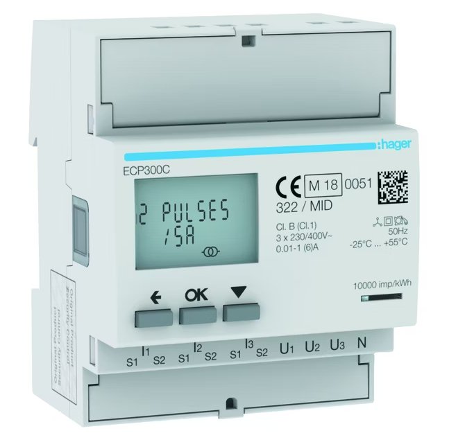 Energiamittari Hager ECP300C 3-vaihe Virtamuuntaja 5A MID S0 - KarelianStore