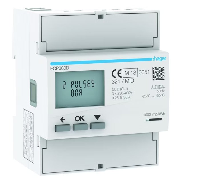 Energiamittari Hager ECP380D 3-vaihe 80A 4M S0 MID - KarelianStore