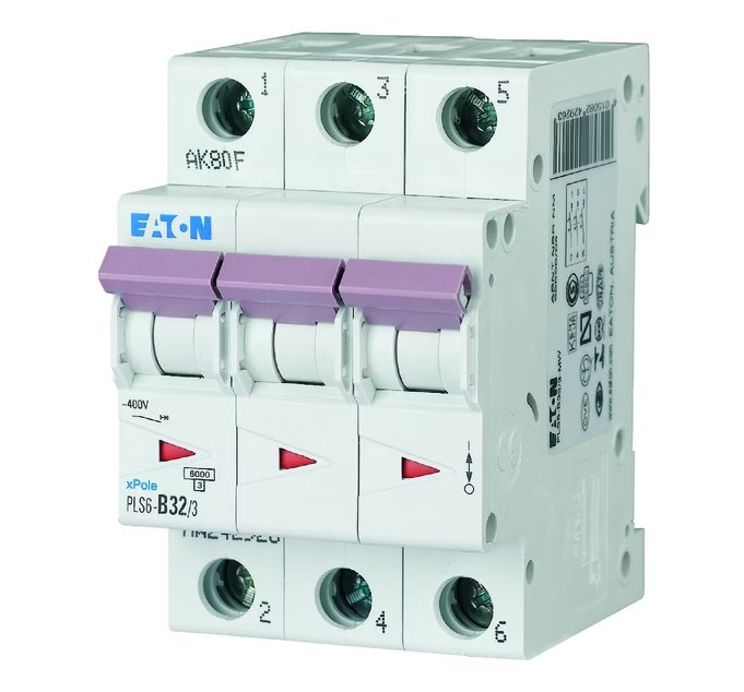 Johdonsuojakatkaisija Eaton PLS6-C32 3 6kA 3-napainen C 32A - KarelianStore