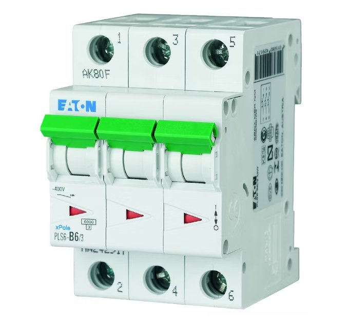 Johdonsuojakatkaisija Eaton PLS6-C6 3 6kA 3-napainen C 6A - KarelianStore