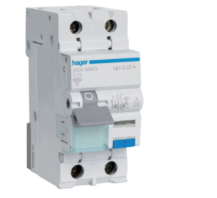 Johdonsuojakatkaisija Hager ADA966G 2x16A C-käyrä 30mA A-T - KarelianStore