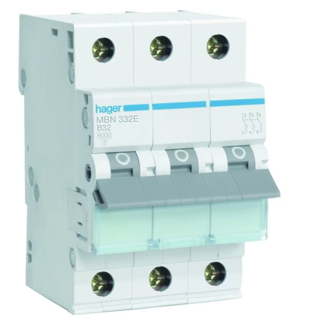Johdonsuojakatkaisija Hager MBN332E 3x32A B-käyrä 6kA - KarelianStore