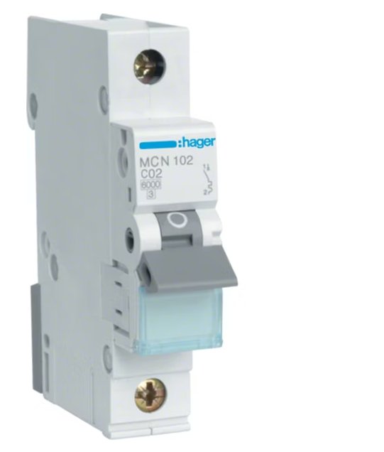 Johdonsuojakatkaisija Hager MCN102 1x2A C-käyrä 6kA - KarelianStore