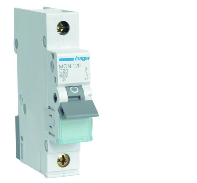 Johdonsuojakatkaisija Hager MCN120E 1x20A C-käyrä 6kA - KarelianStore