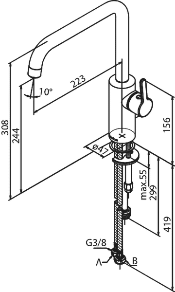 Keittiöhana Damixa Silhouet Kromi pesukoneventtiilillä 74081.00 - KarelianStore