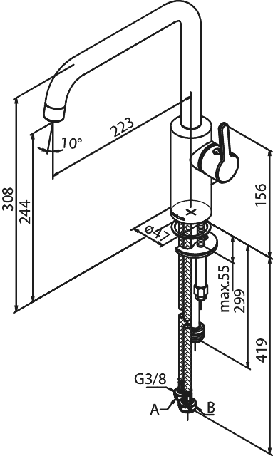 Keittiöhana Damixa SIlhouet PKV Musta 7408161 - KarelianStore