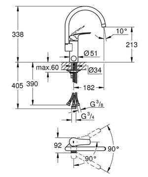 Keittiöhana Grohe Eurosmart C Pesukoneventtiilillä - KarelianStore
