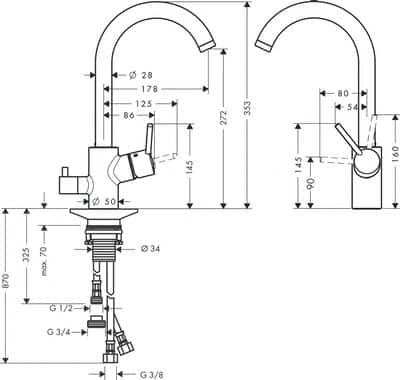 Keittiöhana Hansgrohe 32846000 Talis 270 Korkea PKV - KarelianStore