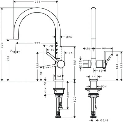 Keittiöhana Hansgrohe 72805670 Talis M54 220 PKV Musta - KarelianStore
