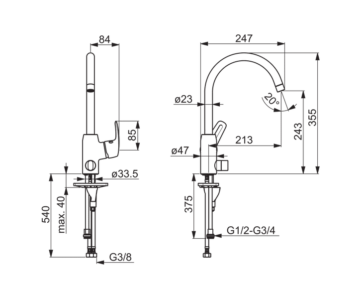 Keittiöhana Oras 1029F Safira pesukoneventtiilillä ja kääntyvällä juoksuputkella - KarelianStore