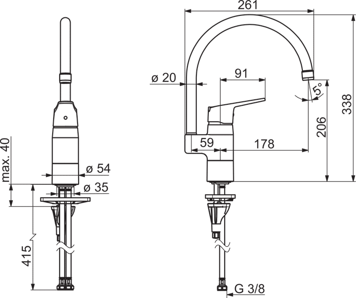 Keittiöhana Oras 1838FG Vega korkealla kääntyvällä juoksuputkella - KarelianStore