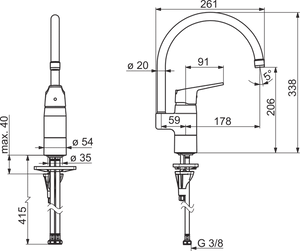 Keittiöhana Oras 1838FG Vega korkealla kääntyvällä juoksuputkella - KarelianStore