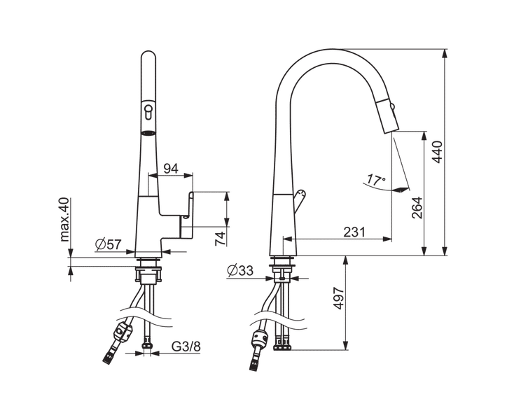 Keittiöhana Oras 3032F Inspera Ulosvedettävällä juoksuputkella - KarelianStore