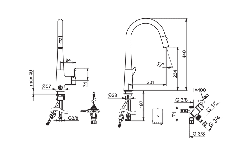 Keittiöhana Oras Inspera 3031F pesukoneventtiilillä ja ulosvedettävällä juoksuputkella - KarelianStore