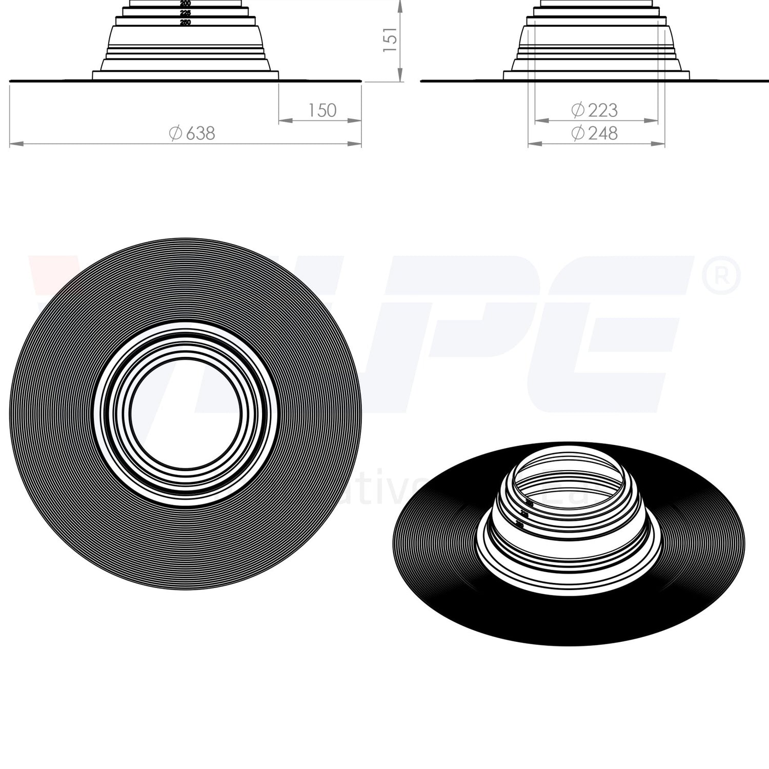 Läpivientitiiviste huopakatolle Vilpe FELT 6 200-250mm - KarelianStore