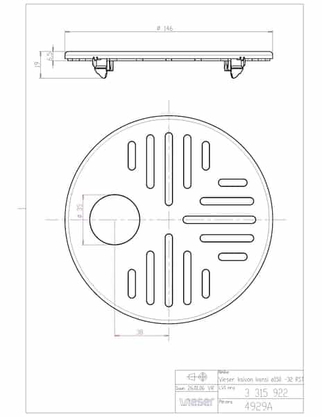 Lattiakaivon Kansi Vieser 150 RST Pyöreä 32mm Putkilähtö - KarelianStore
