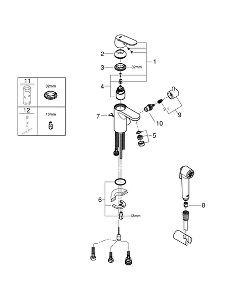 Pesuallashana Grohe 23950000 Eurosmart Cosmo pesukoneventtiilillä ja bideesuihkulla - KarelianStore