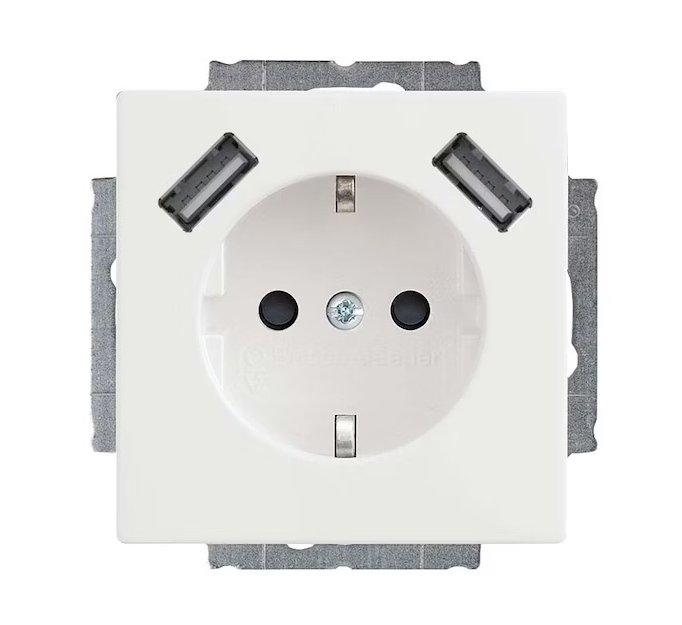 Pistorasia ABB Impressivo 1-osainen 2x USB 16A IP21 UKJ 0x Valkoinen - KarelianStore