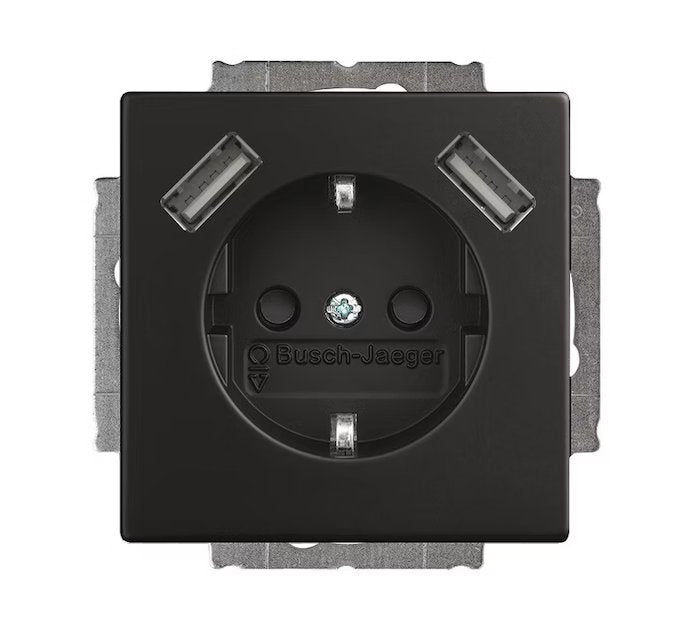 Pistorasia ABB Impressivo 1-osainen + 2xUSB 16A IP21 UKJ 0x Musta - KarelianStore